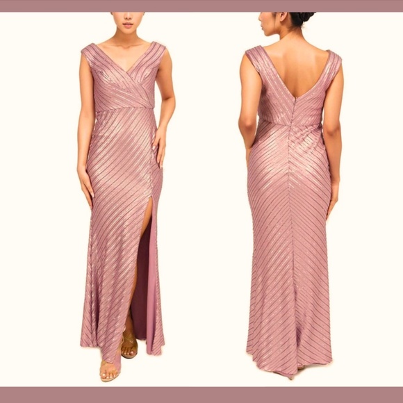 NWT $1395 Rene‎ Ruiz Collection [ 10 ] V-Neck Sequin Column Gown in Pink - Picture 15 of 15
